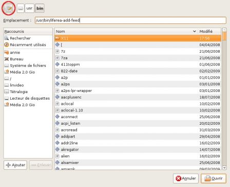 Fenêtre de sélection de fichier du bureau GNOME